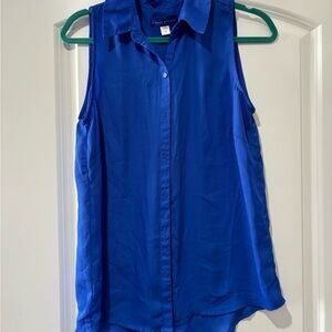 Simply Styled Royal Blue Sleeveless Button Down Shirt
